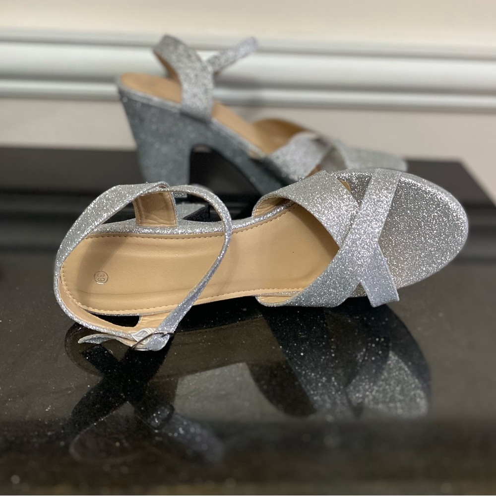 Silver Glitter Platform Sandals - image 1